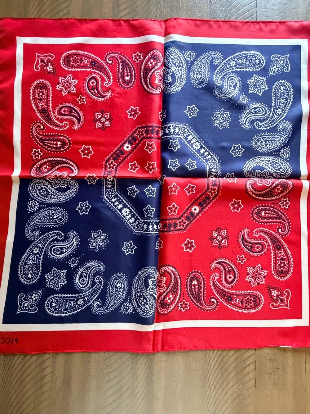 Piccione Red Navy Paisley Bandana Print Square Scarf 26” Vintage Style
